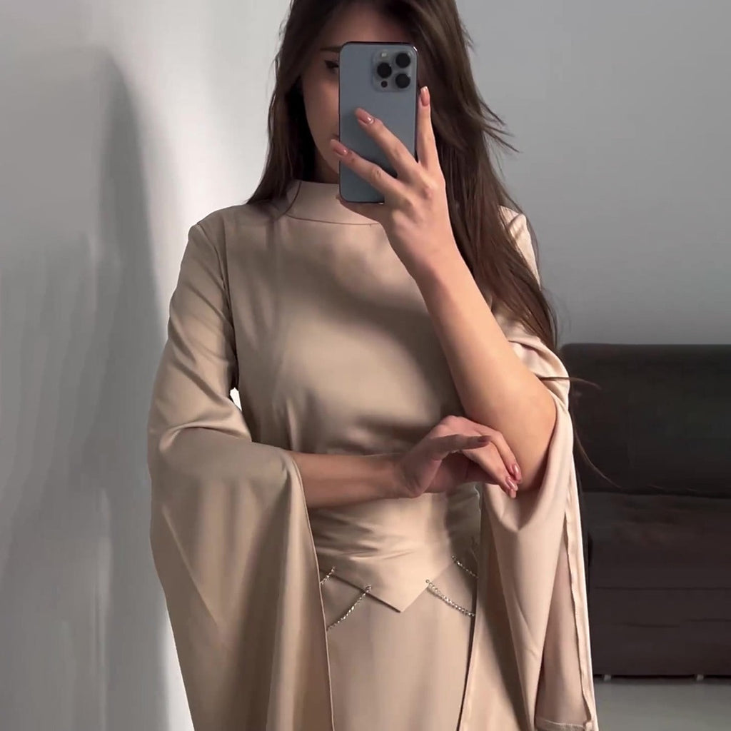 Spring New Cross-Border Palace Style Satin Waist-Cinching Elegant Half-High Collar Long Sleeve Dress
