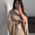Spring New Cross-Border Palace Style Satin Waist-Cinching Elegant Half-High Collar Long Sleeve Dress