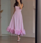 Spring Summer Women's New Fashion Strap Large Hem Three-Dimensional Flower A-Line Dress