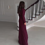 Women's Round Neck Design Pleated Waist Dress