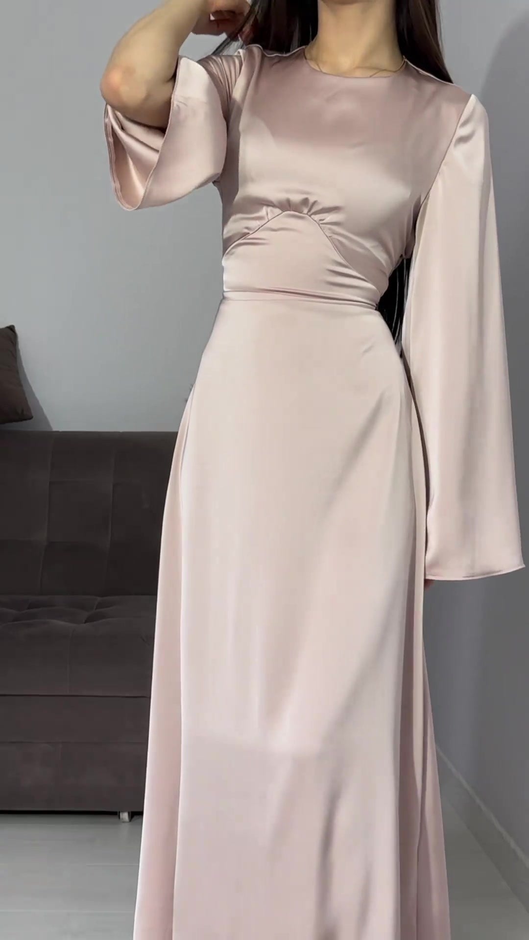 Spring New Waist-Cinching Slimming Tie Solid Color Long Sleeve Long Dress Elegant Women's Dress