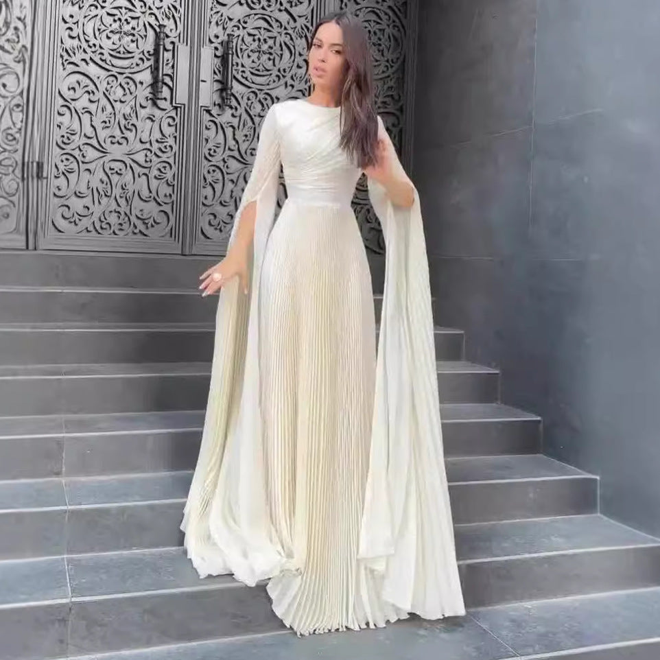 Solid Color Waist Fairy Style Elegant Long Evening Dress for Women