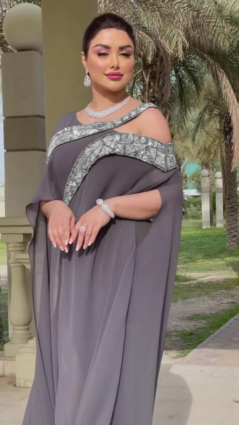 Autumn and Winter New Sexy Chiffon Bead Patchwork Prom Evening Dress