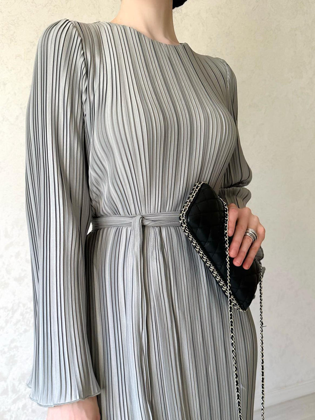 Women's Autumn New Long Dress Elegant Pleated Flared Sleeve Mid-Length Dress