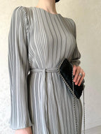 Women's Autumn New Long Dress Elegant Pleated Flared Sleeve Mid-Length Dress