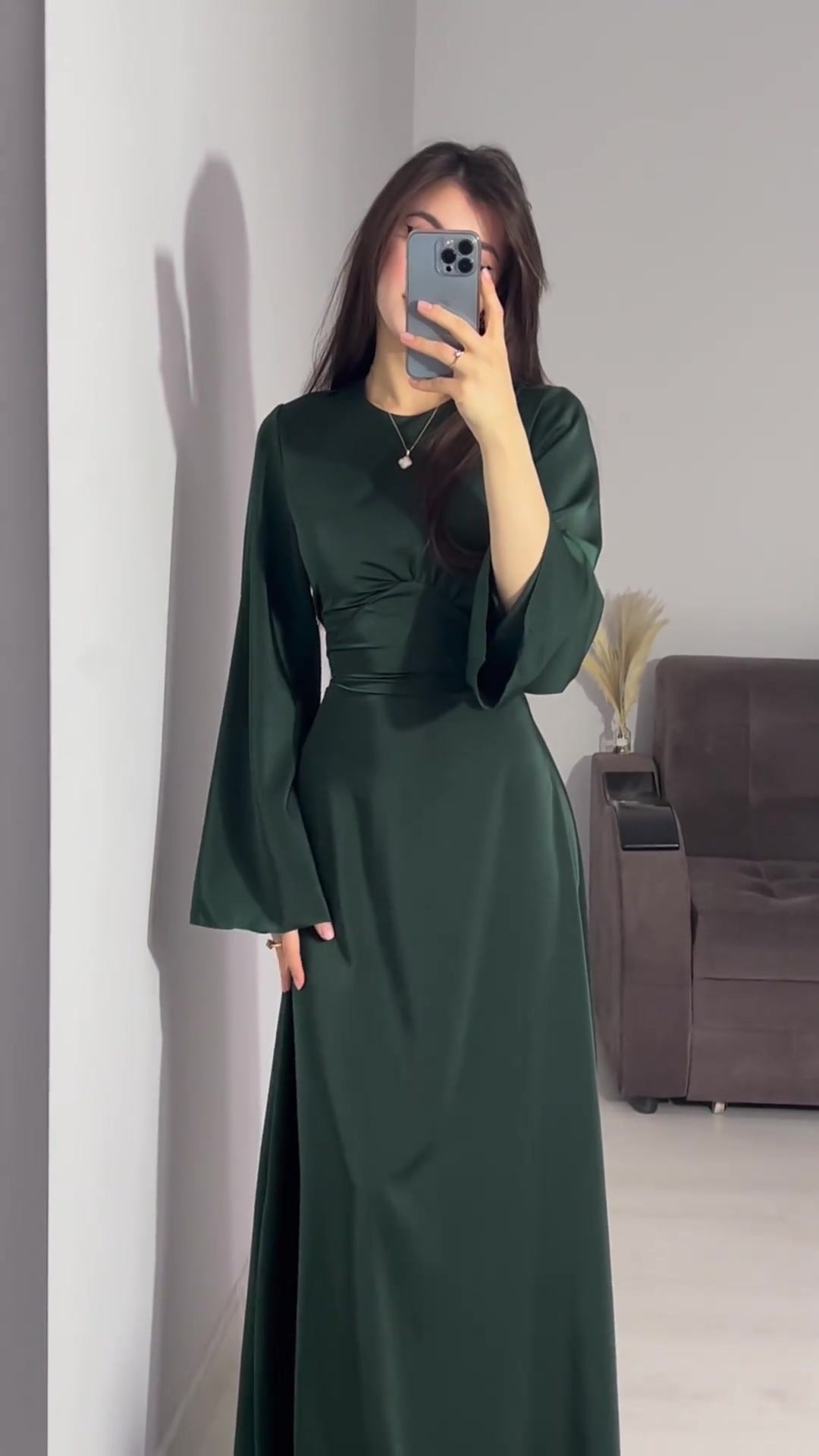 Spring New Waist-Cinching Slimming Tie Solid Color Long Sleeve Long Dress Elegant Women's Dress