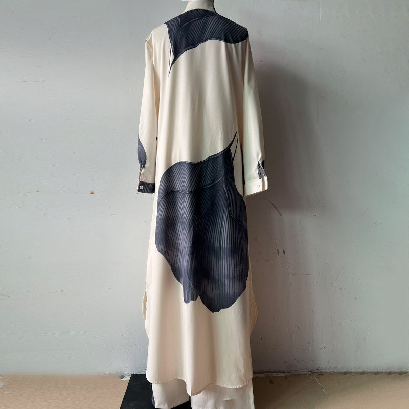 Elegant Sexy Printed Mid-Length Top and Wide-Leg Pants Two-Piece Set