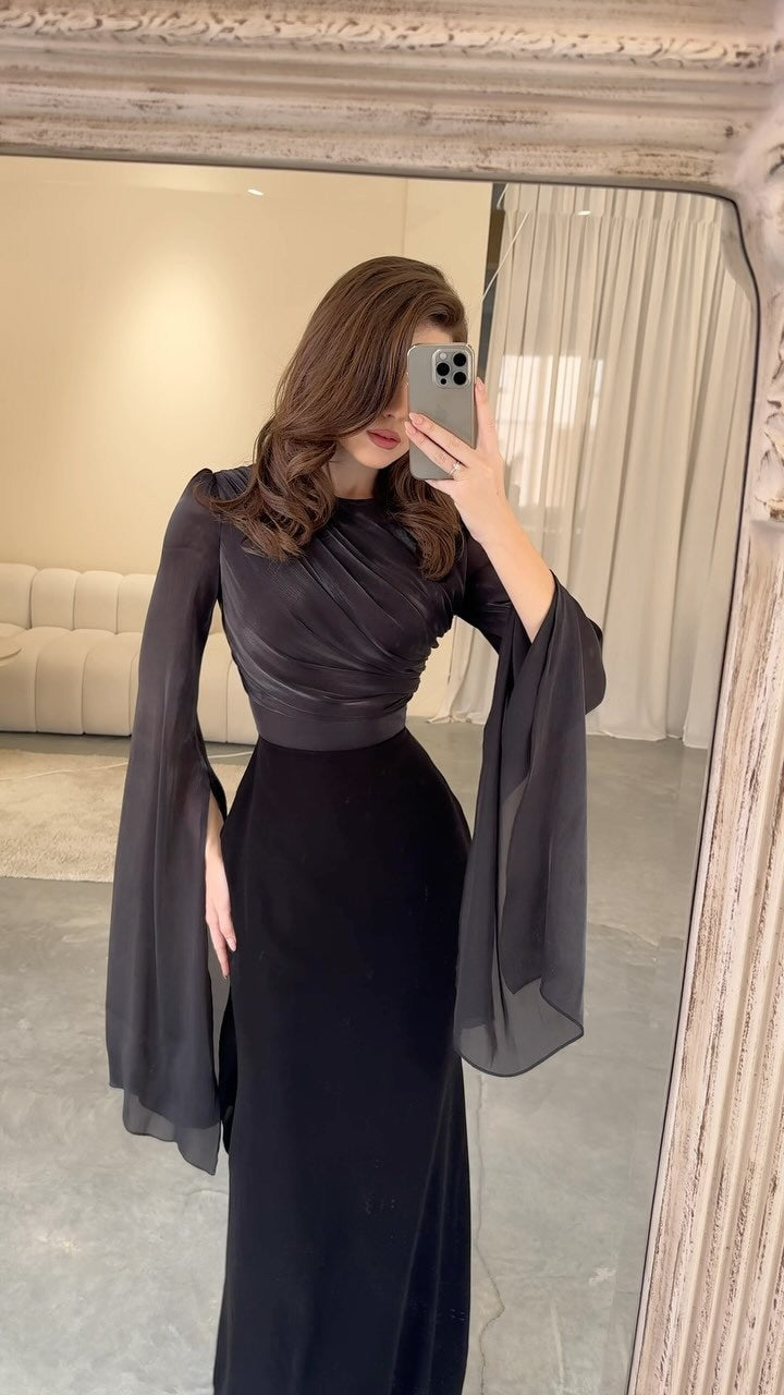 Summer Patchwork Glass Veil Long Sleeve Satin Slim Dress