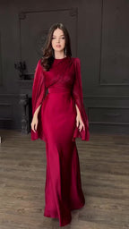 Autumn Patchwork Glass Veil Long Sleeve Satin Slim Dress