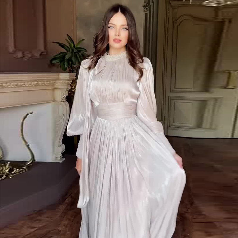 Women's Fashionable Dress with Waist-Cinching Design and Long Sleeves