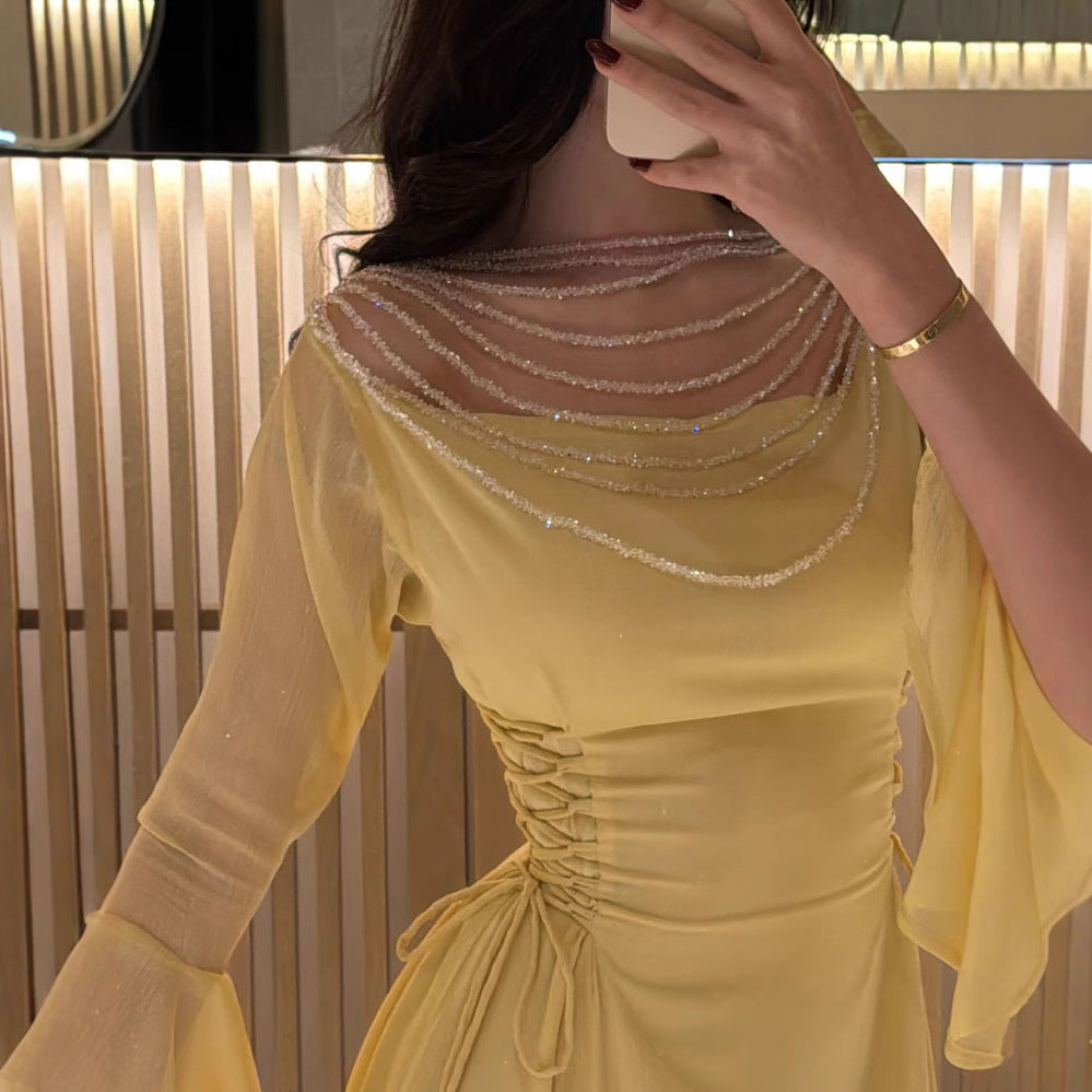 2025 Spring and Summer Sexy Bead Chain Lace-up Dress