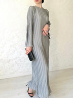 Women's Autumn New Long Dress Elegant Pleated Flared Sleeve Mid-Length Dress