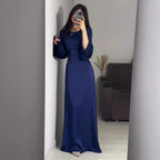 Spring New Waist-Cinching Slimming Tie Solid Color Long Sleeve Long Dress Elegant Women's Dress