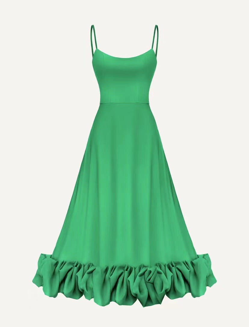 Spring Summer Women's New Fashion Strap Large Hem Three-Dimensional Flower A-Line Dress