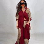 Elegant Sexy Printed Mid-Length Top and Wide-Leg Pants Two-Piece Set