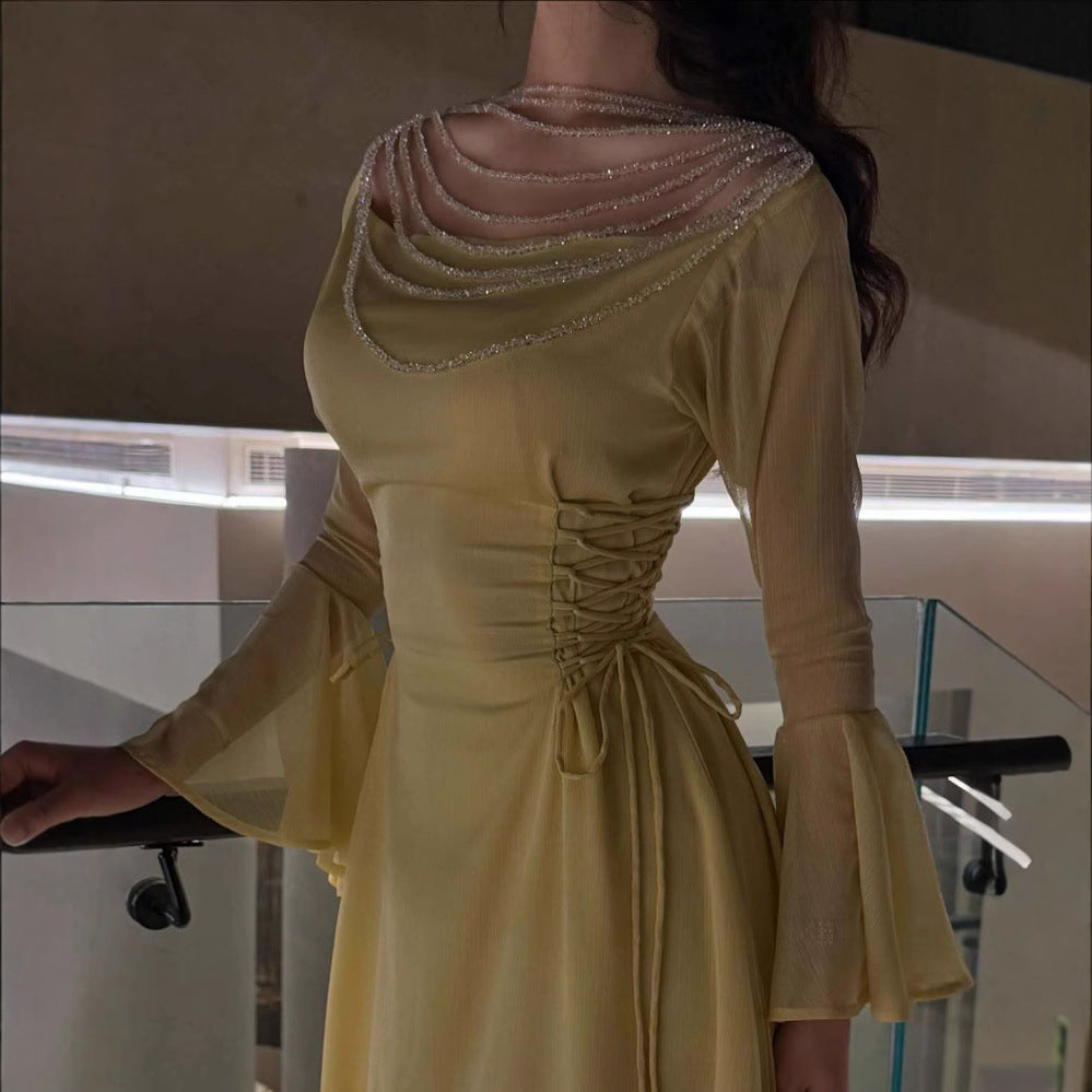 2025 Spring and Summer Sexy Bead Chain Lace-up Dress