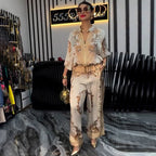 Fashion 3D Printed Floral Baseball Jacket and Drawstring Pants Two-Piece Set