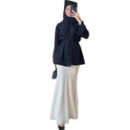 Women's Waist-Cinching Long-Sleeve Denim Top and Bodycon Skirt Set