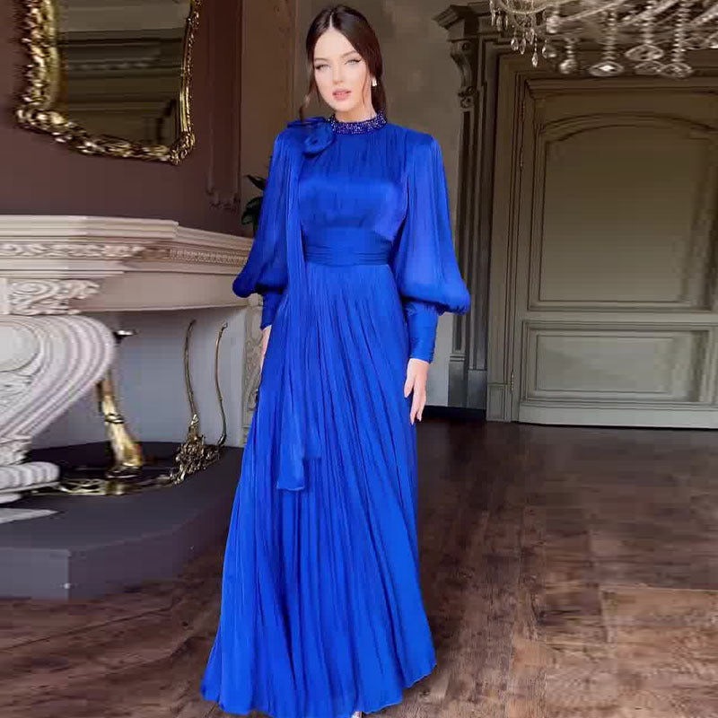 Women's Fashionable Dress with Waist-Cinching Design and Long Sleeves