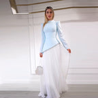 Women's Elegant Fashion Long Sleeve Waist-Cinching Mesh Pleated Long Dress
