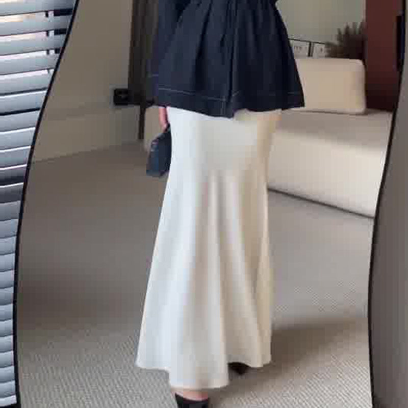 Women's Waist-Cinching Long-Sleeve Denim Top and Bodycon Skirt Set