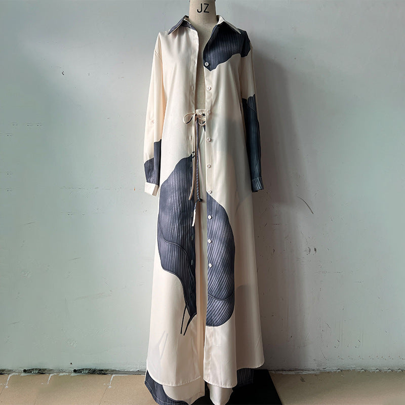 Elegant Sexy Printed Mid-Length Top and Wide-Leg Pants Two-Piece Set