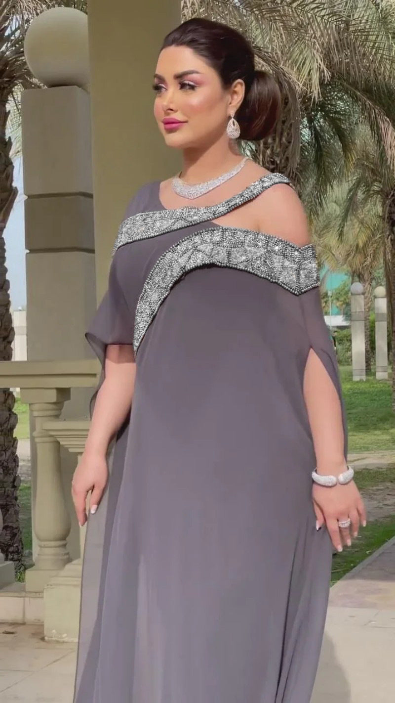 Autumn and Winter New Sexy Chiffon Bead Patchwork Prom Evening Dress