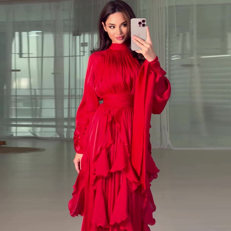 Women's Elegant Fashion Ruffled Slim Dress