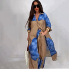 Elegant Sexy Printed Mid-Length Top and Wide-Leg Pants Two-Piece Set