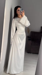 Spring New Waist-Cinching Slimming Tie Solid Color Long Sleeve Long Dress Elegant Women's Dress