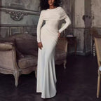 Women's Round Neck Design Pleated Waist Dress