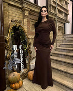 Women's Round Neck Design Pleated Waist Dress