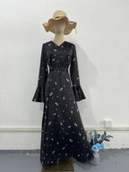 Spring New Ruffle Sleeve Waist-Cinching Floral Gentle Style Long Dress