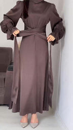 Autumn New Long Sleeve Waist Cinched Puff Sleeve Solid Color Fairy Style Dress