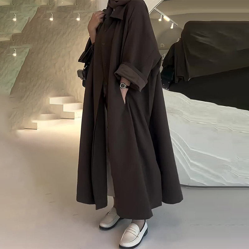 Women's Solid Color Simple Style Loose Versatile Trench Coat