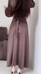 Autumn New Long Sleeve Waist Cinched Puff Sleeve Solid Color Fairy Style Dress