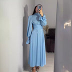 Autumn New Long Sleeve Waist Cinched Puff Sleeve Solid Color Fairy Style Dress
