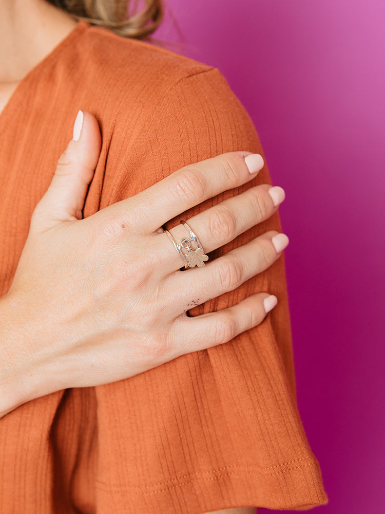 Petite Flower Charm Ring - Silver