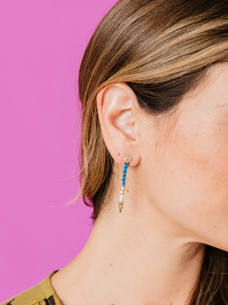 Devin Corded Dangle Earrings - Blue