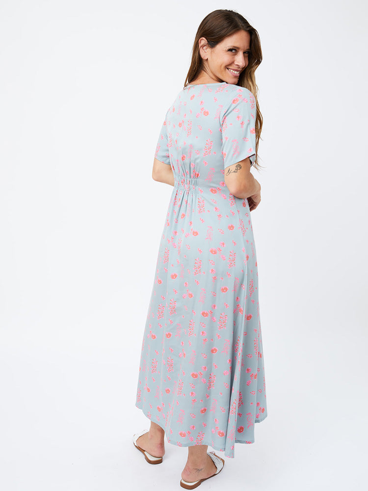 Artsy Traveler Short Sleeve Midi Dress - Botanical Slate