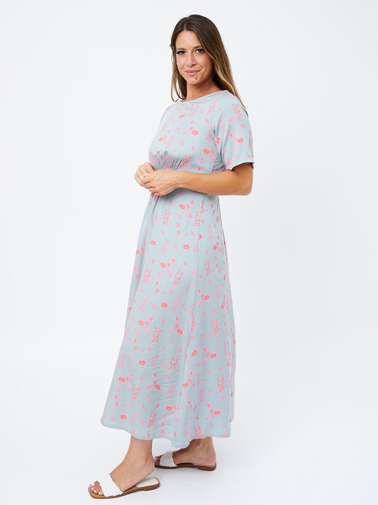 Artsy Traveler Short Sleeve Midi Dress - Botanical Slate