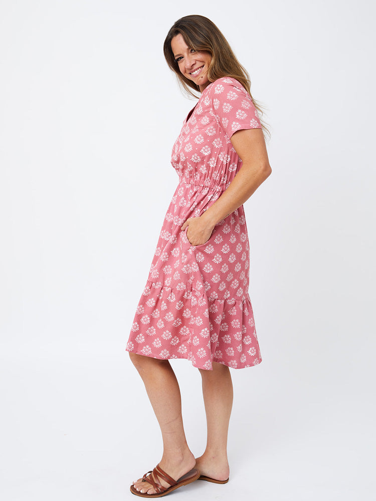 Lydia Dress - Floral Stamp Rose