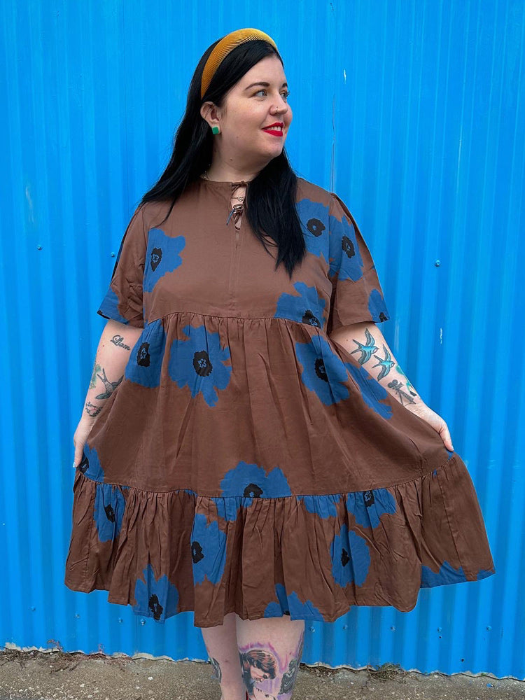 Adelaide Tiered Plus Size Mini Dress - Dark Oak