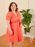 Katie Plus Size Wrap Dress - Melon Rib Knit
