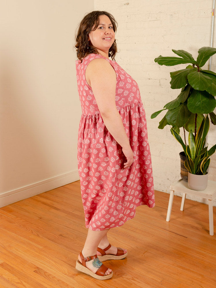 Melody Plus Size Midi Dress - Floral Stamp Rose