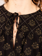 Devi Blouse - Floral Stamp Black