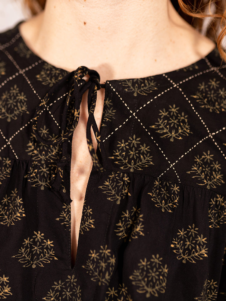 Devi Blouse - Floral Stamp Black