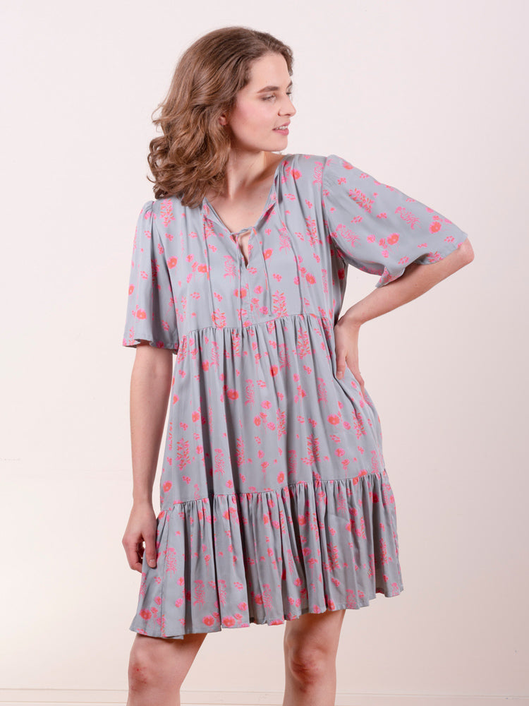 Adelaide Tiered Mini Dress - Botanical Slate