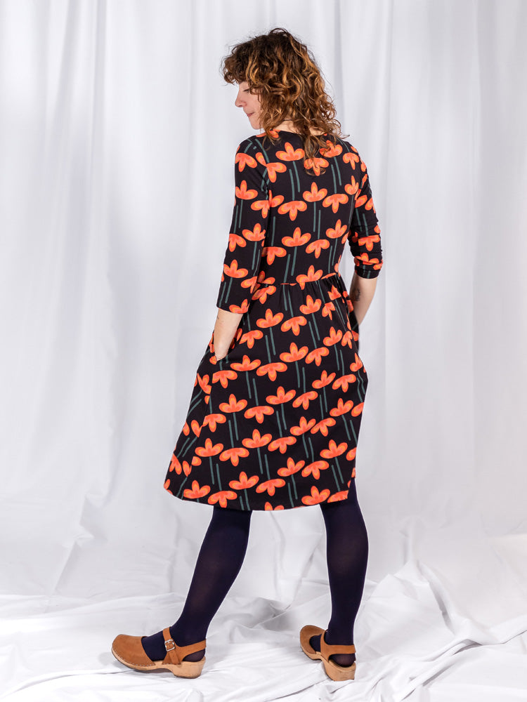 Callie 3/4 Sleeve Wrap Dress - Mod Daisy Poppy
