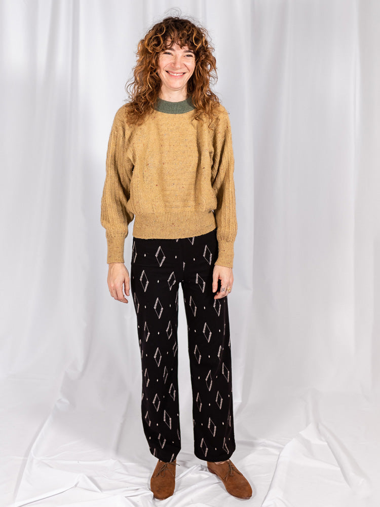 Fold Over Bootcut Pant - Diamond Vine Black
